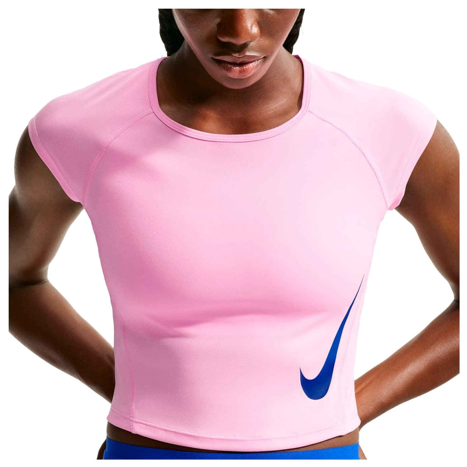Дамска тениска Nike Women's Swoosh Run Dri-FIT S/S Running Top Running shirt - Pink Rise / Pink Rise / Old Royal