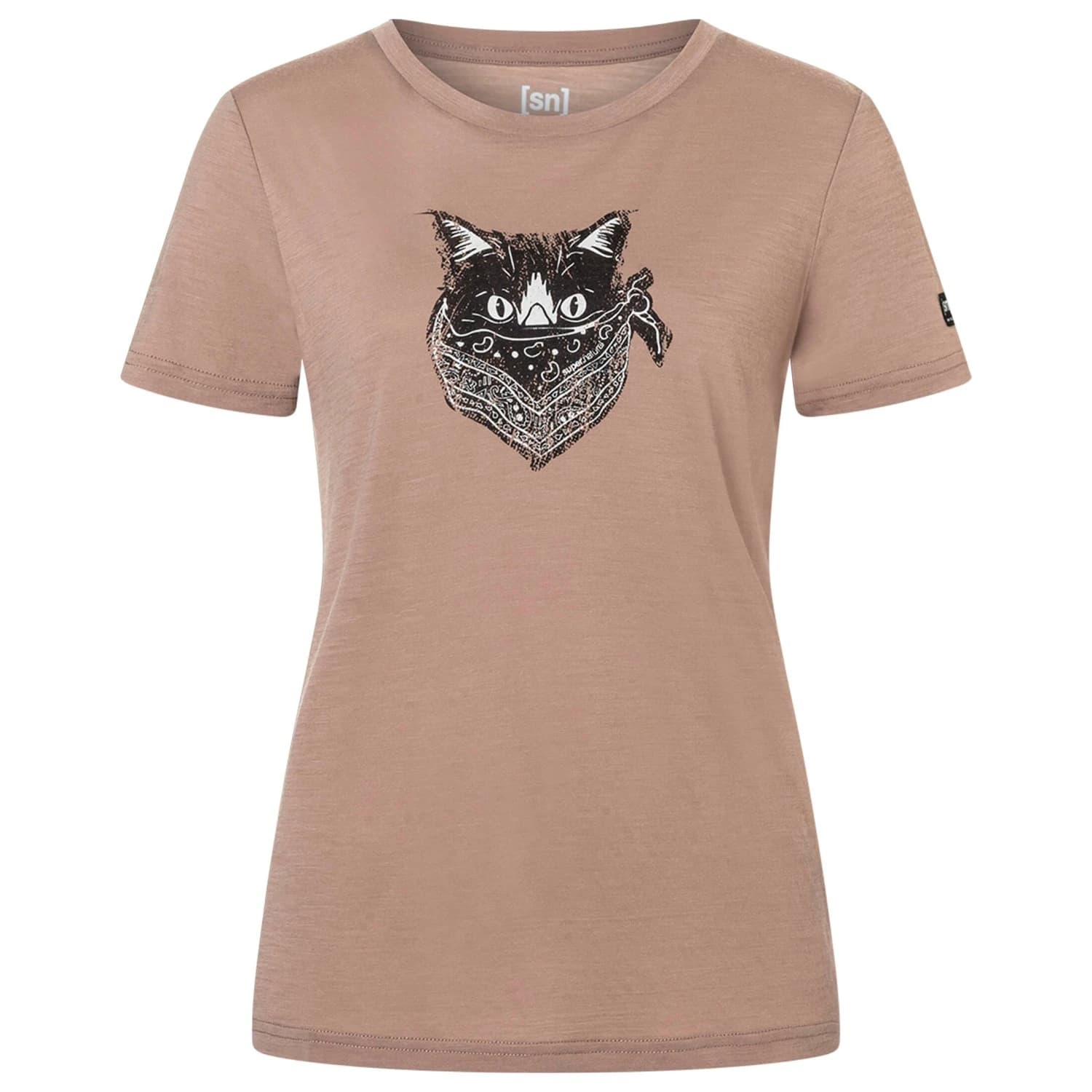 Дамска мериносова блуза super.natural Women's Bandito Cat Tee Merino shirt - Mountain Trail / Jet Black / White Stone