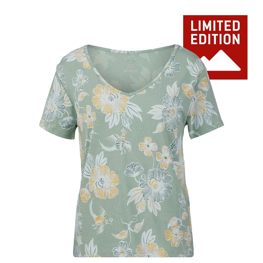 Дамска тениска Sherpa Women's Neha V-Neck Tee Exclusive T-shirt - Celery Floral