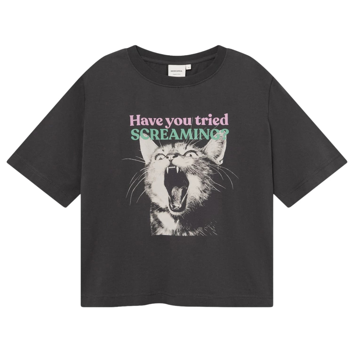 Дамска тениска DEDICATED Women's T-Shirt Vadstena Screaming Cat T-shirt - Charcoal