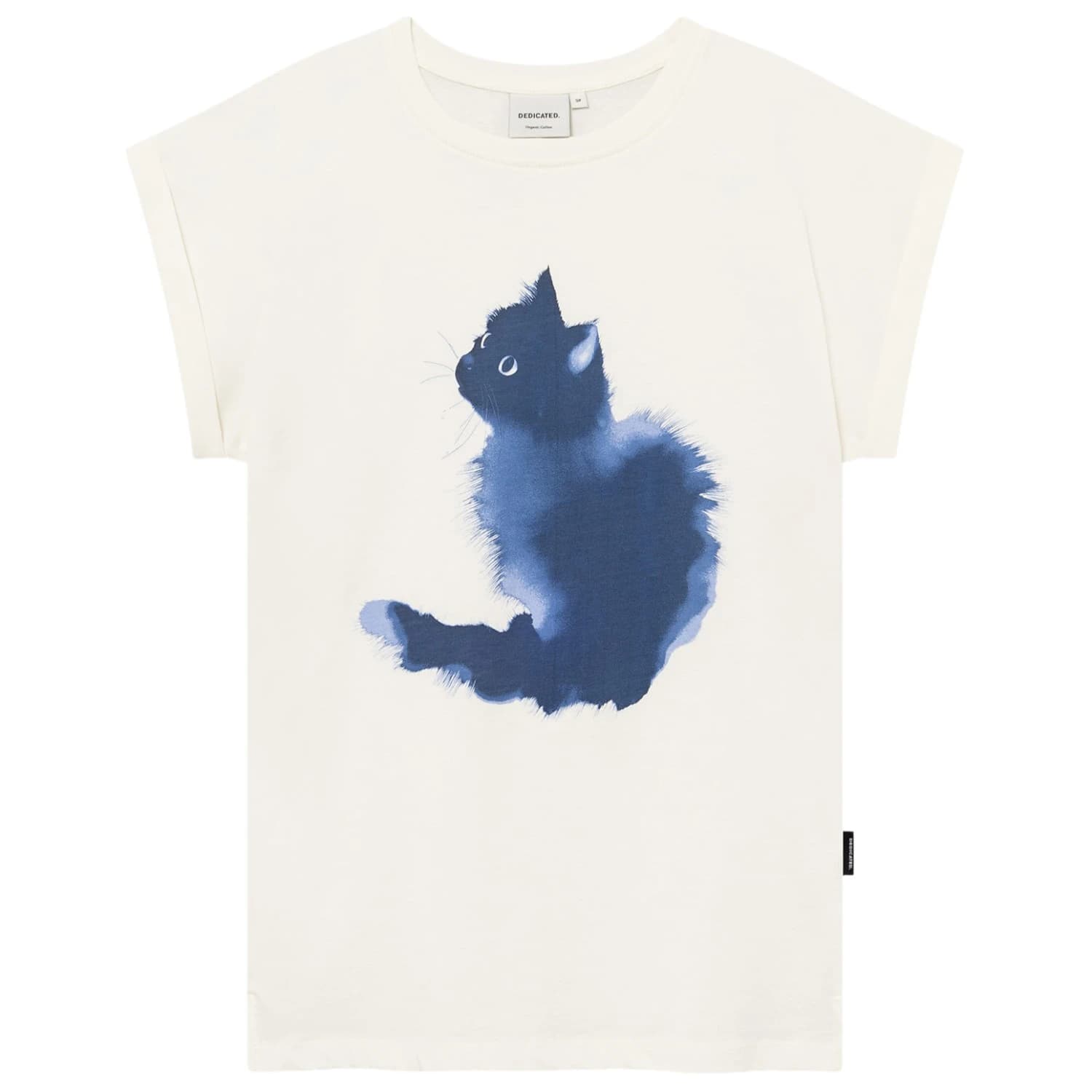 Дамска тениска DEDICATED Women's T-Shirt Visby Watercolor Cat T-shirt - Off-White