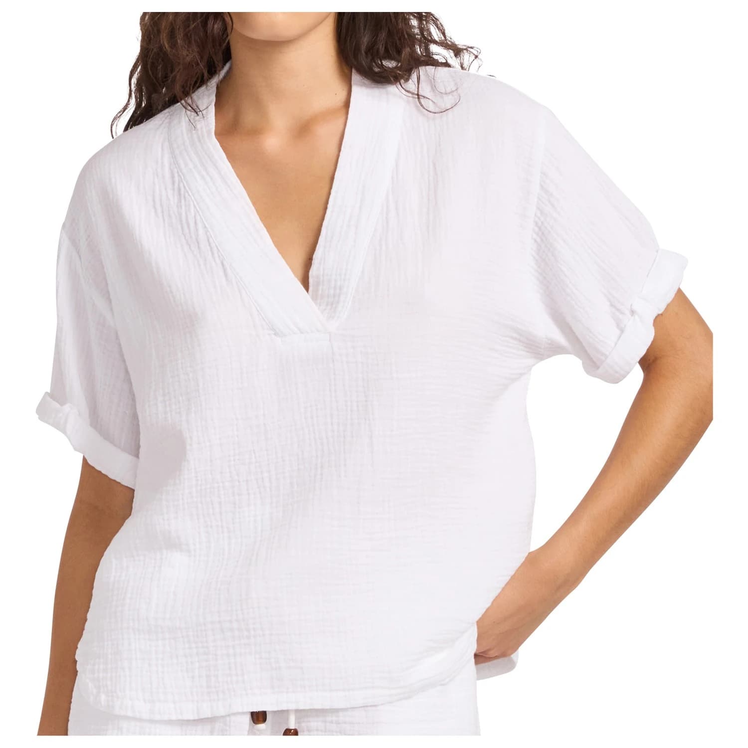 Дамска тениска Seafolly Women's Double Gauze V-Neck Top T-shirt - White